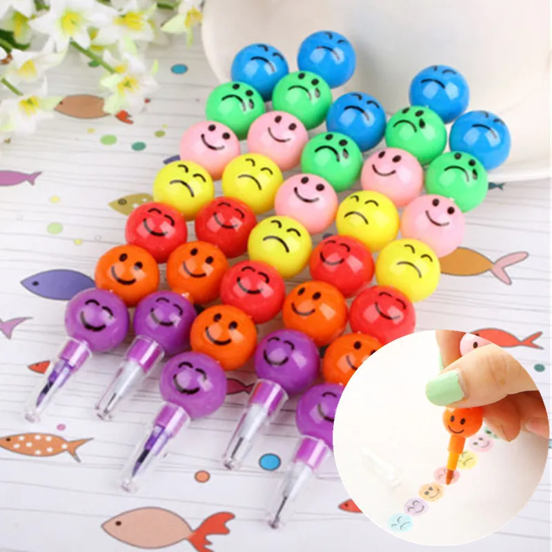 Фото 2017 Details About New 7 Colors Cute Stacker Swap Smile Face Crayons Children Drawing Gift Notebook/Coloring Notebook Plastic | Игрушки и