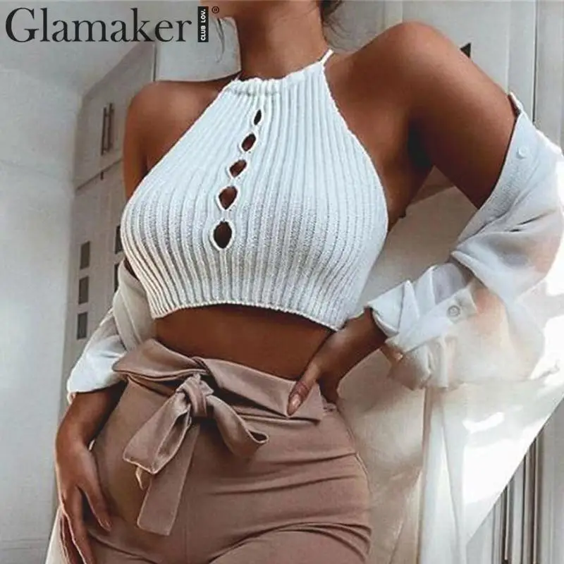 Женский трикотажный топ Glamaker уличная одежда с открытой спиной и вырезом