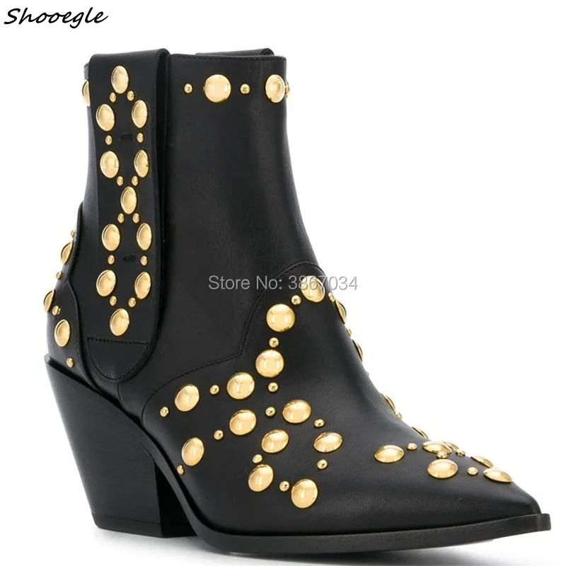 SHOOEGLE/Zapatos Mujer женские ботильоны с золотыми заклепками и обувь в стиле панк острым