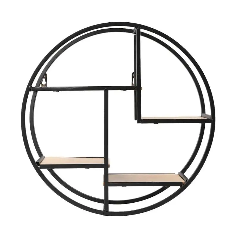

Multi-grid Circular Wood Iron Shelf Round Flower Wall Mounted Storage Rack Organization For Bedroom Kitchen Home Decor