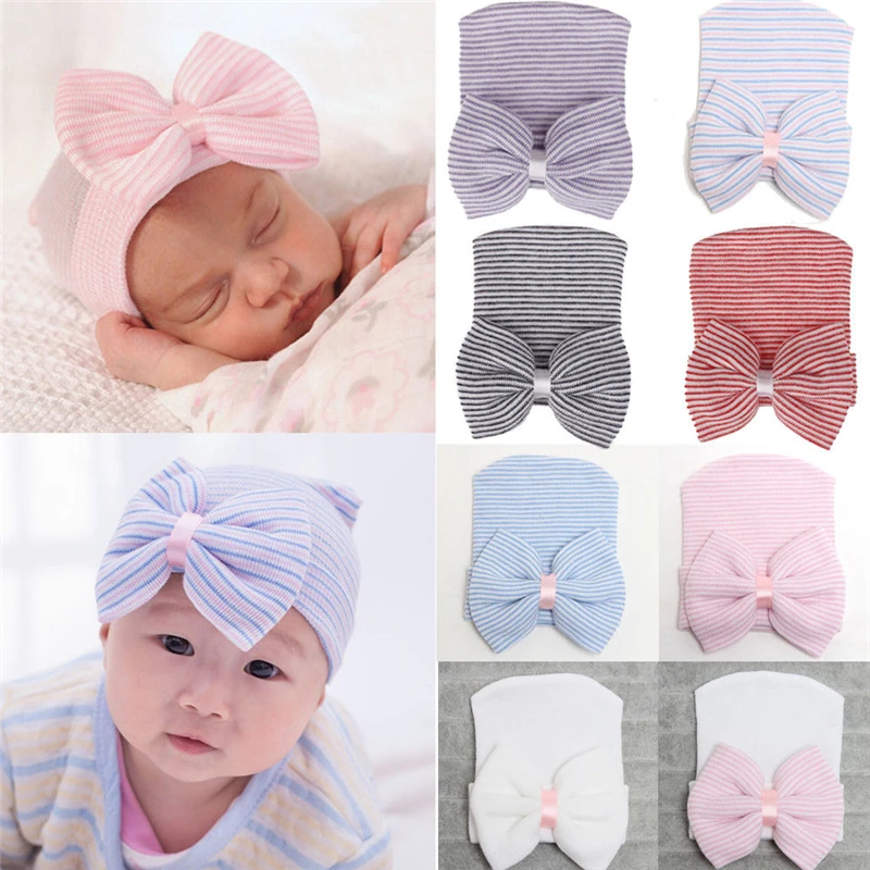 

Fashion Newborn Hat Cotton Baby Girl Hat With Bow Striped Girls Hats Caps Baby Beanie Cap Girl Toddler Hats Cute Infant Cap 0-3M