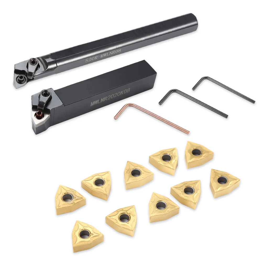 

10pcs WNMG080404 Carbide Inserts with 2pcs 20mm Lathe Boring Bar Turning Tool Holder