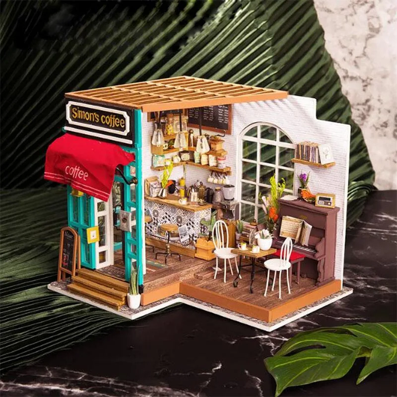 

Robotime LED 3D Wood Puzzle Toy DIY House Model Assembly Models Building Kits Simon's Coffee Furniture Decoration Toys For Kids