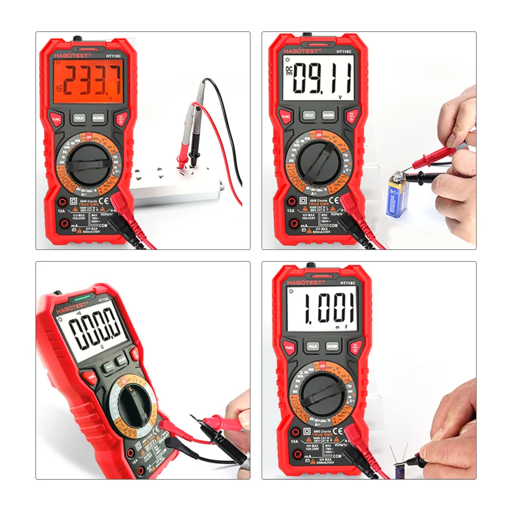 HABOTEST HT118C Цифровой мультиметр Авто Диапазон мульти метр 6000 отсчетов истинное RMS