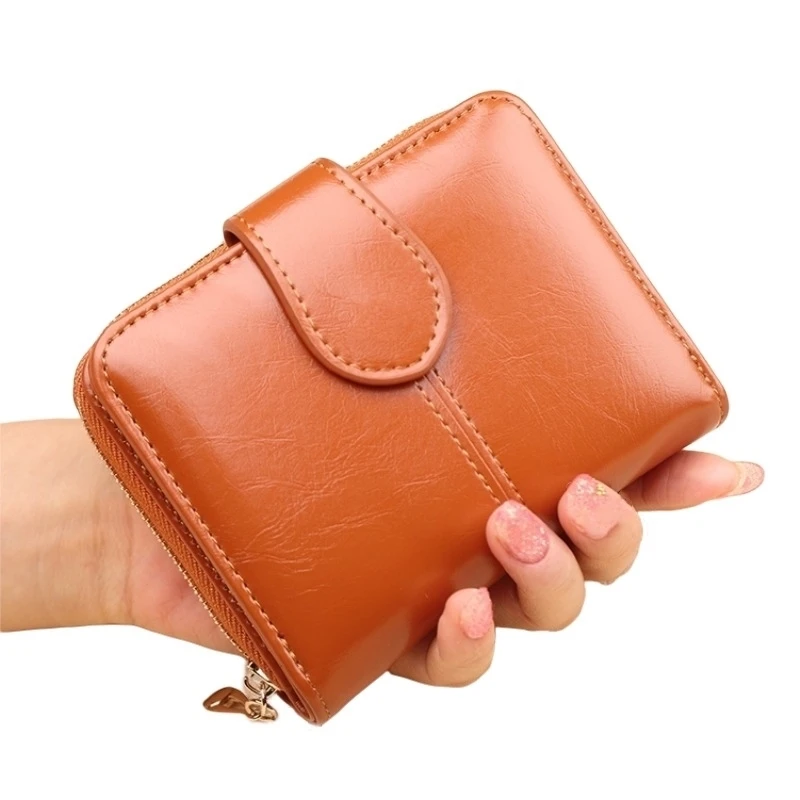

Short Coin Purse Female Pu Leather Coin Bag Student Small Wallet Wax Handle Wrap Large Capacity