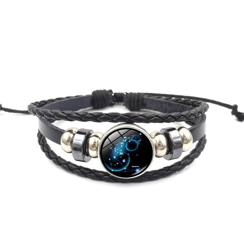 

Constellation Fantastic Wholesale Leather Zodiac LNRRABC Weave Men Bracelet Women Multilayer Jewelry Stars Fashion