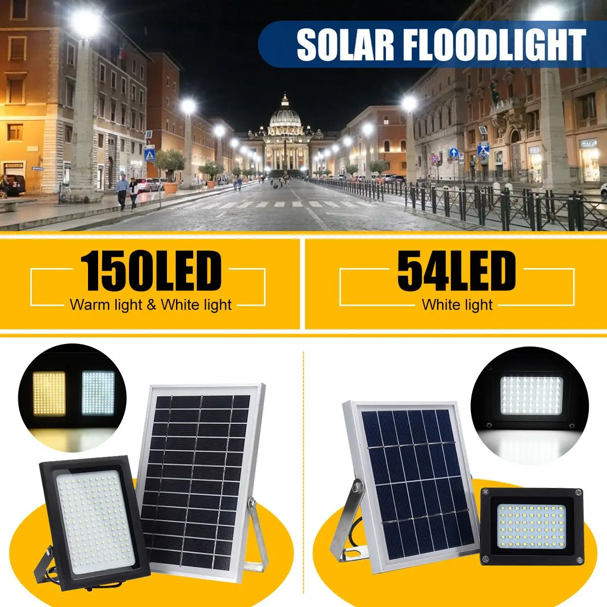 

Smuxi 150 LED/54 LED Flood Light Solar Powered+Motion Sensor+Light Control Aluminum Wall Lamp for Outdoor Garden Path Lawn Pool