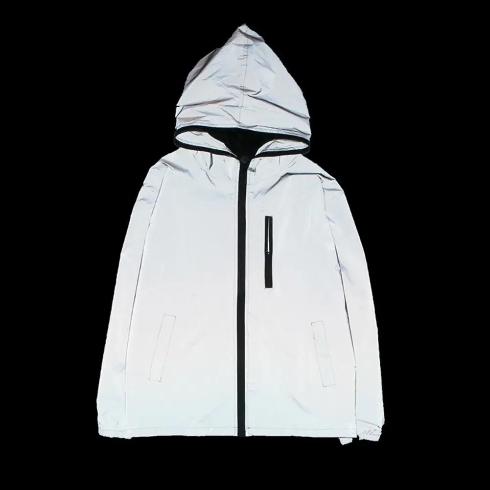 

Men/Women Waterproof Reflective Night Shiny Jacket Hip-hop Streetwear Harajuku Hoodie Windbreaker Jackets Night Safe Coats