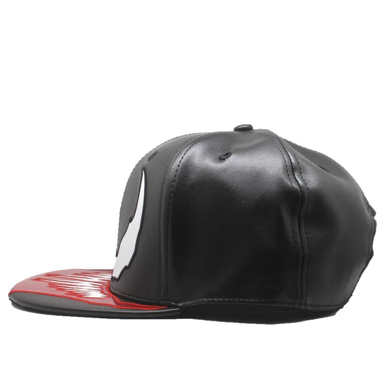 Marvel Spiderman Venom sombrero Hiphop gorra de béisbol negro PU cuero Otoño Invierno moda ajustable gorra beisbol unisex