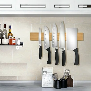 

Magnetic Knife Holder 40cm Wall Mount Bamboo Wood Magnetic Strip For Metal Knife Rack Utensil Easy Storage Kitchen Tool