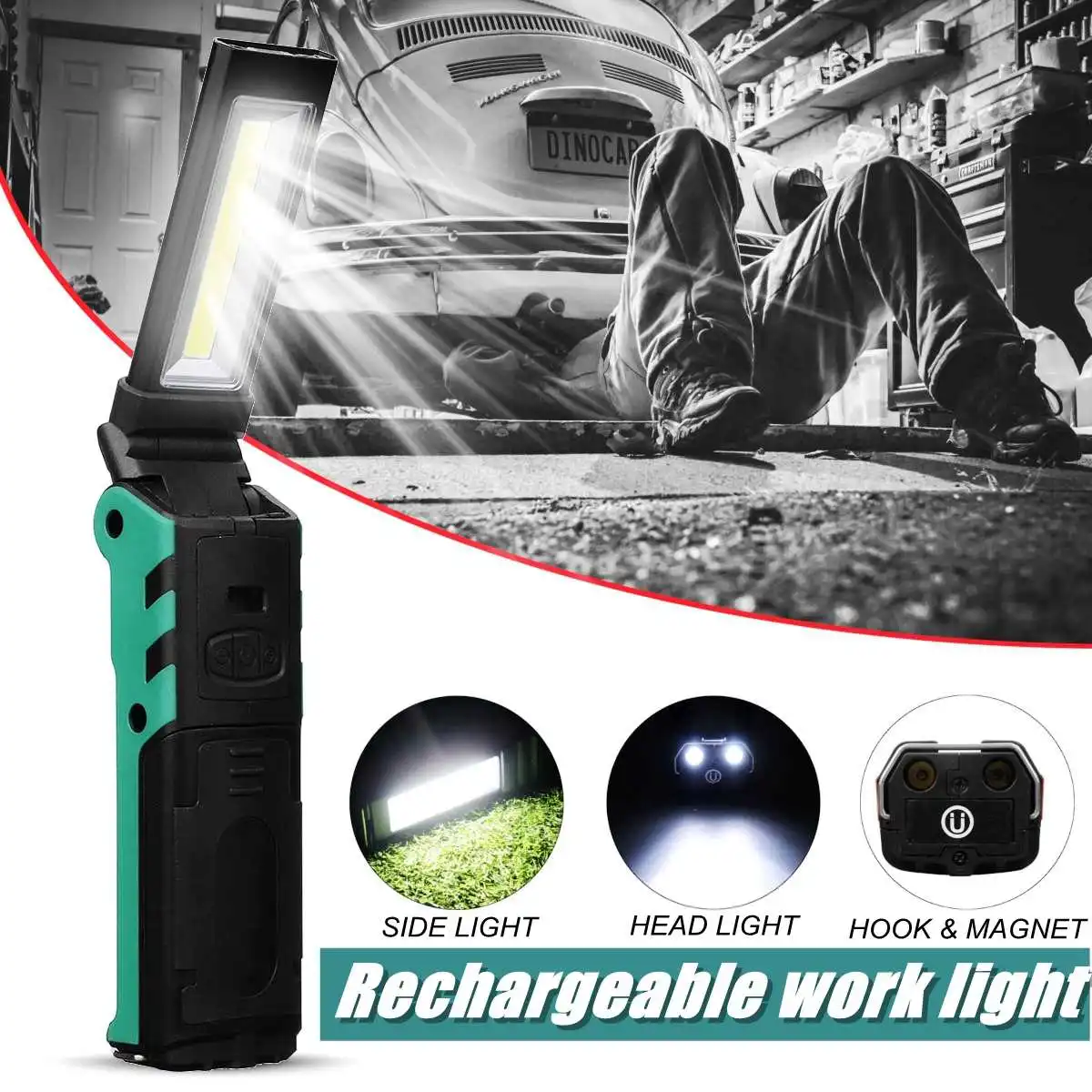 

2x LED Flashligth Smuxi COB Work Light Hiking Light Rechargeable +Inspection Light Torch Magnetic Handheld Work Home