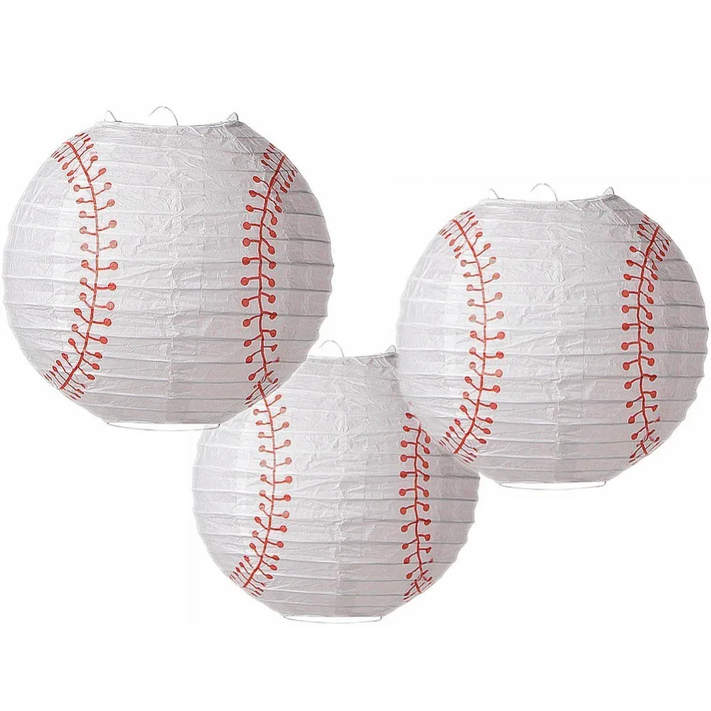 Pack Of 3pc 20cm 8'' Baseball Shape Hanging Paper Lantern For Sports Theme Fans Party Birthday Home Decoration | Дом и сад