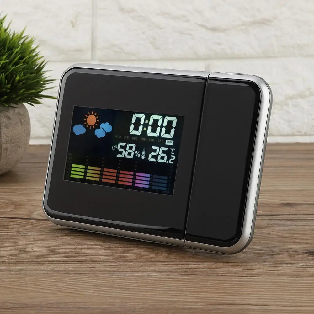

Digital LED Weather Forecast Projector Calendar Humidity Display Alarm Clock For Household Use