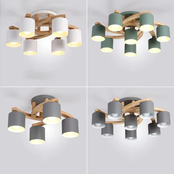 

Nordic Wood E27 Ceiling Lamp Art Iron Ceiling Light Lighting Bedroom Living Room LED Kitchen Dining Bar Luminaire Fixtures Avize