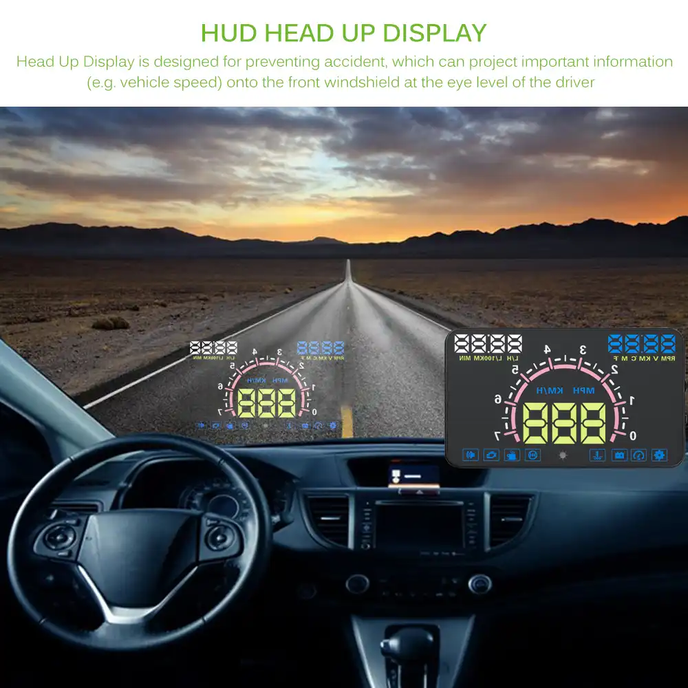 5 Screen Auto Obdii Car Hud Obd2 Port Head Up Display Km H Mph