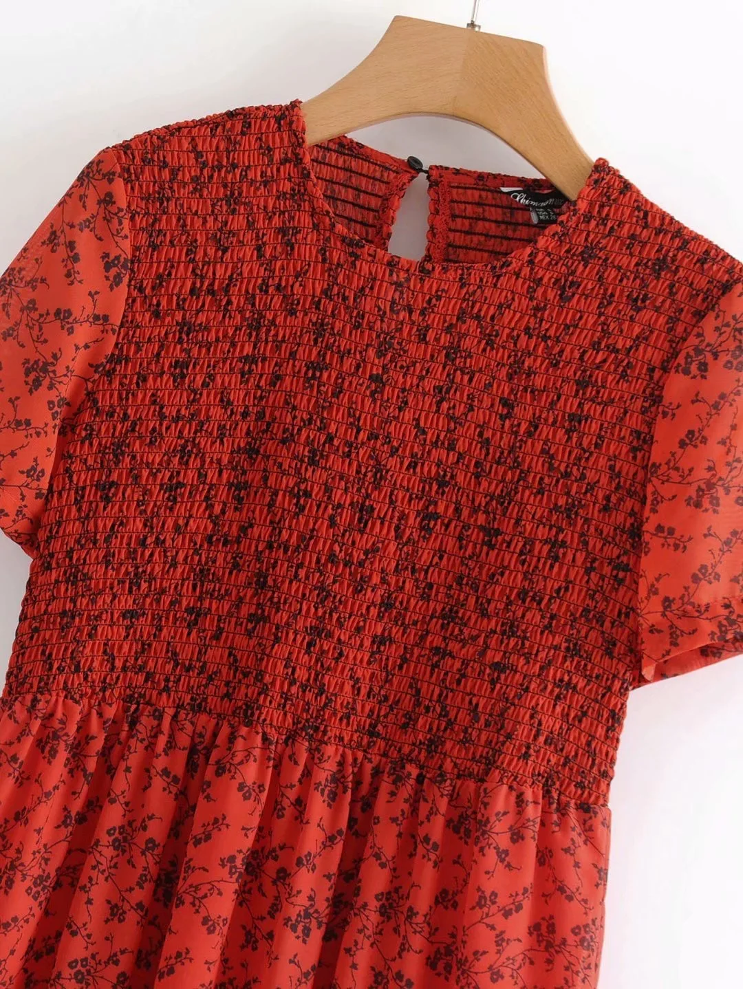 VOGUEIN Новое Женское летнее шифоновое красное платье миди с круглым вырезом и цветочным принтом с коротким рукавом