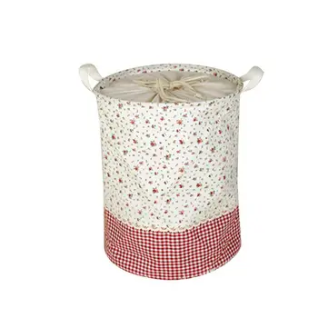 

Rustic Style Floral Plaid Large Storage Basket Cotton and Linen Waterproof Debris Storage Basket Toy Laundry Basket