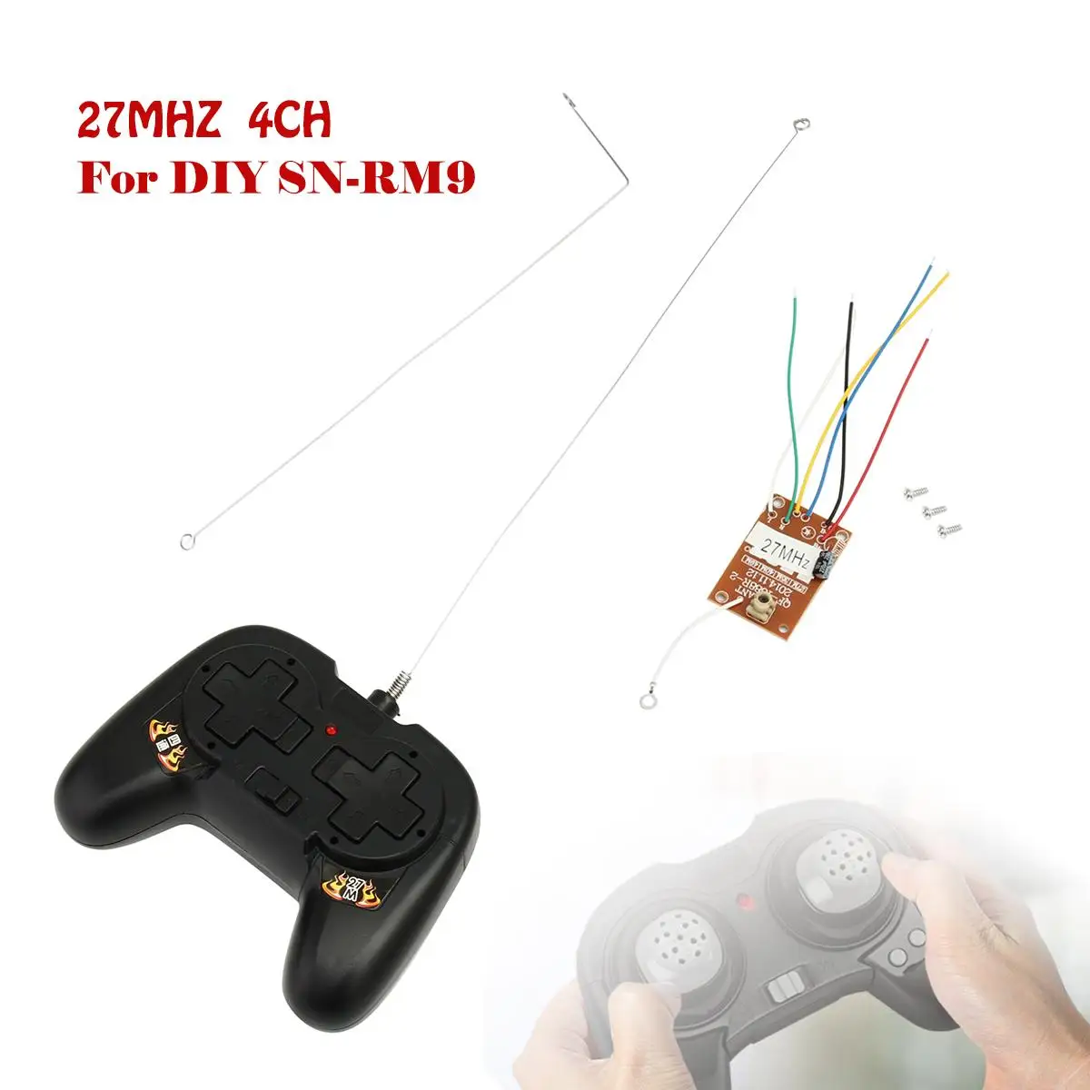 

8 Buttons 27MHZ 4CH Remote Control with Transmitter Receiver Board Antenna For DIY SN-RM9 RC Car Model Robot Remote Controller