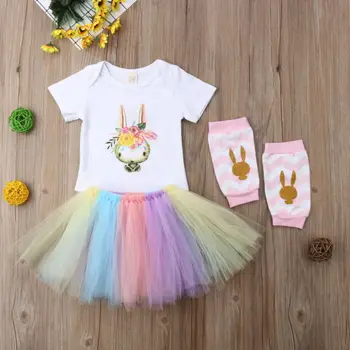 

Toddler Kids Baby Girls Clothes Bunny Tops Romper Tulle Skirt Leg Warmer Outfits Clothes Set 3pcs