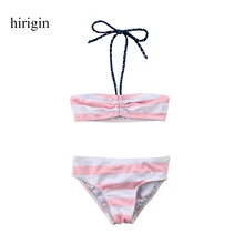 Летний купальный костюм из 2 предметов для маленьких девочек топ в полоску без бретелек+ плавки, пляжная одежда