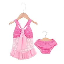 Купальник с лямкой на шее для маленьких девочек; купальник в горошек с оборками; раздельный купальный костюм