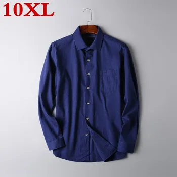 

10XL plus size Mens Long Sleeve Solid Shirt with Left Chest Pocket High-quality Male Casual Regular-fit Tops Button Down Shirts