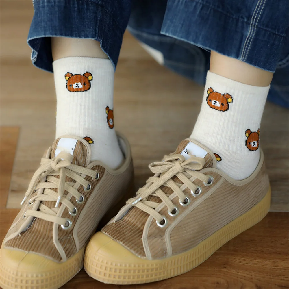 

New Lovely Cartoon Bear Print Women Socks Autumn Winter Fashion Jacquard Pattern Socks Cute Kawaii Cotton Crew Socks