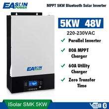 EASUN — onduleur pour installation solaire parallèle 5000 W, 80 A, 48V DC vers 230V AC, sans délai de transfert, MPPT chargeur 60 A, avec contrôle Bluetooth