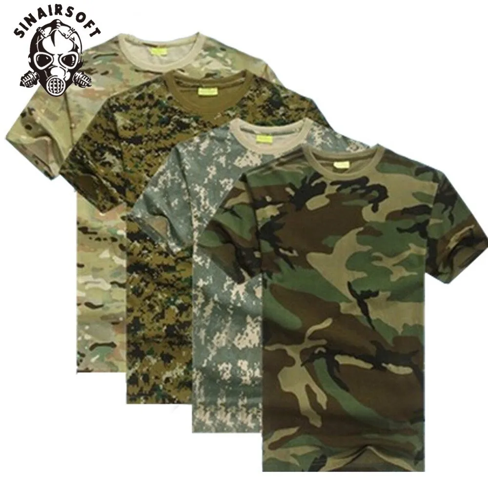 Мужская камуфляжная футболка для охоты на открытом воздухе, дышащая армейская тактическая Боевая Военная сухая Спортивная камуфляжная футболка для кемпинга
