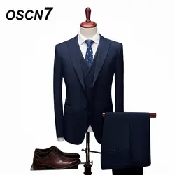OSCN7 2 цвета 3 шт. бизнес в тонкую полоску широкий Пик нагрудные Slim Fit костюм для мужчин брендовая одежда Свадьба Жених вечерние для мужчин 825 828
