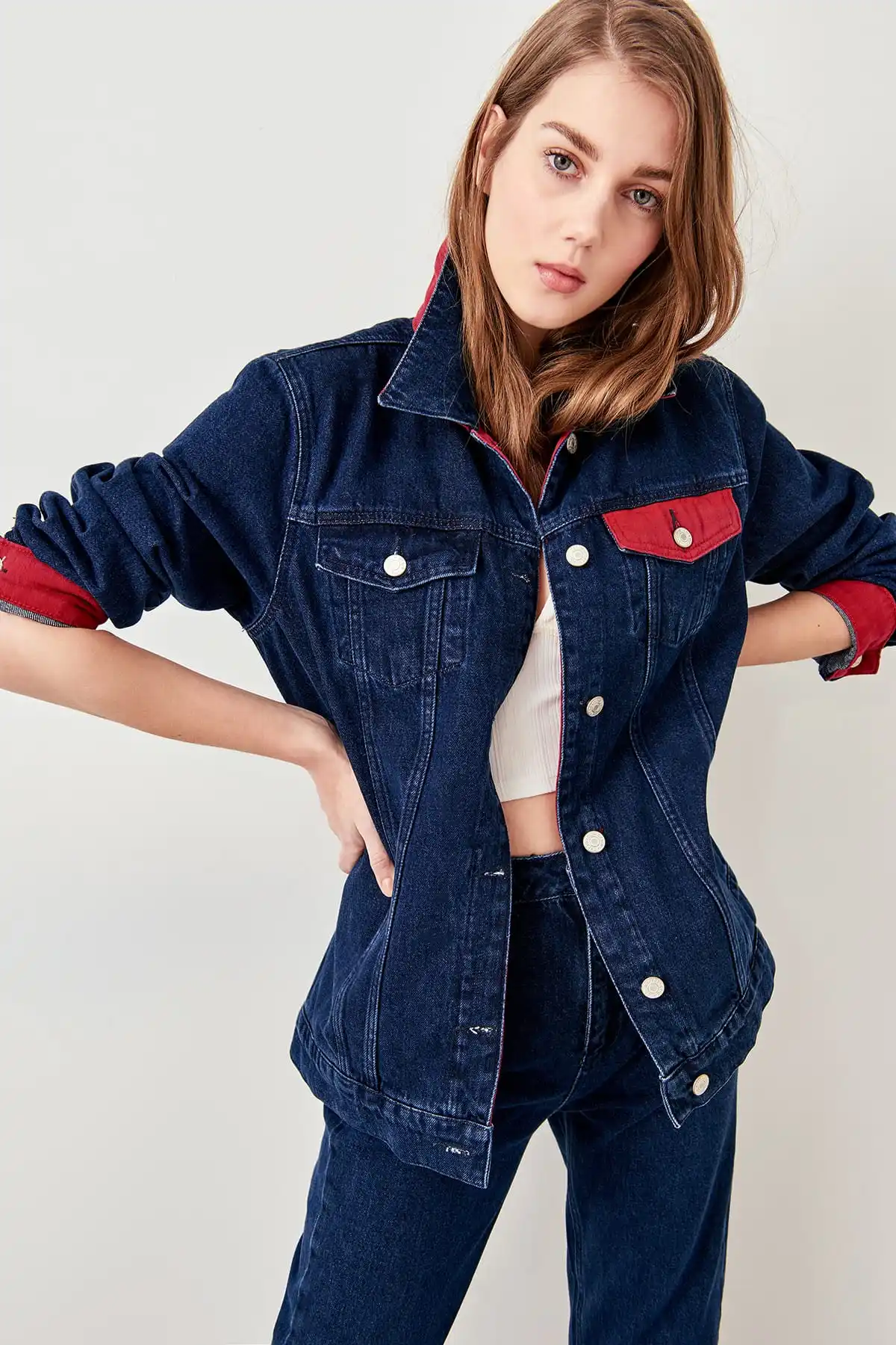 Trendyol Dark Blue Denim Jacket Arm and Advanced Cell TCLSS19LR0074-in ...