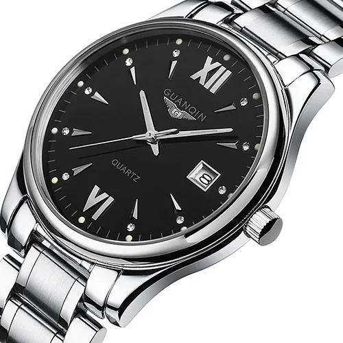 GUANQIN GQ80019 мужские бизнес крутые водонепроницаемые светящиеся кварцевые часы с откидной пряжкой, указателем, дисплеем, противоударные кварцевые наручные часы