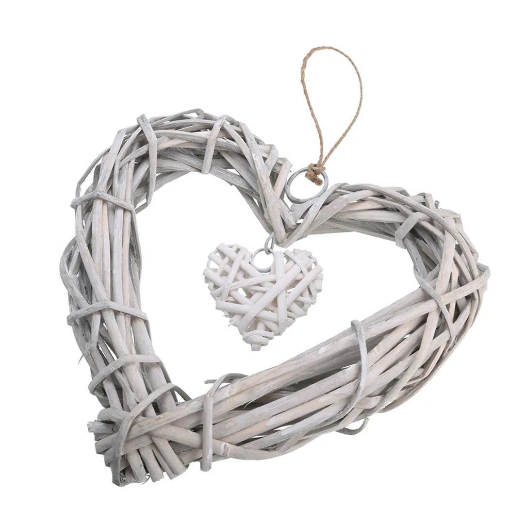 Chic Wicker Hanging Hearts Gray White Artificial Wreaths DIY Heart Wicker for Wedding Birthday Party Wall Hanging Decoration