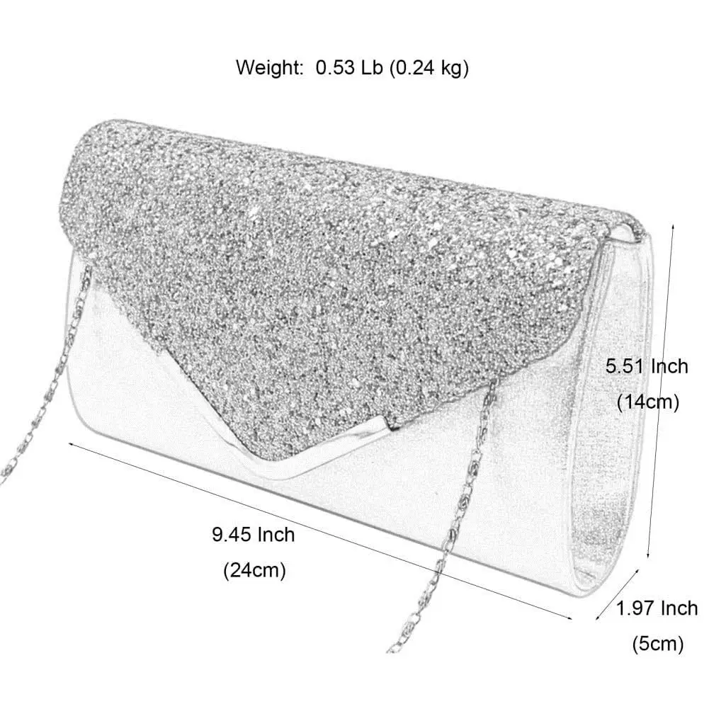 Frauen Glittered Kupplung Geldbörse Abend Tasche Glänzender Partei Handtasche Glänzende Schulter Tasche