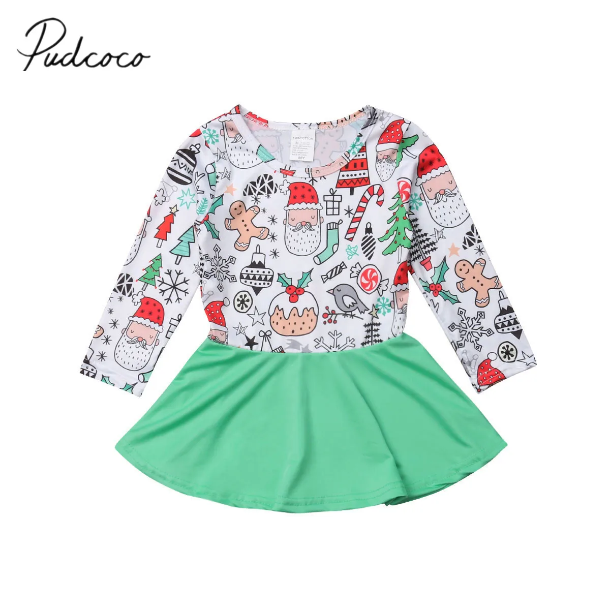 Toddler Baby Girl Long Sleeve Cartoon Print Dress Christmas Princess Party Cloth