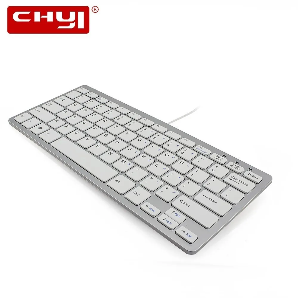 CHYI Ultra Thin Wired Mini Keyboard Quiet Small Size 78 Keys English