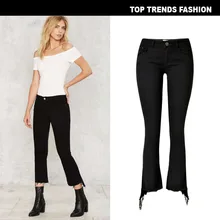 Женские, с высокой талией джинсы Nine брюки сапоги брюки труба косой боковой бахромой черные джинсы с кроем для женщин рваные джинсы для женщин