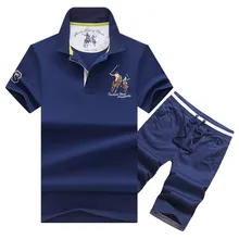 Набор из 2 поло и шорт, мужские летние хлопковые классические повседневные вышитые рубашки поло, топы и футболки, мужские деловые поло с коротким рукавом 4XL