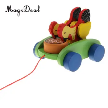 

Wooden Walk-A-Long Pull String and Rooster Cock Peck Rice Walking Kids Toddler Developmental Fun