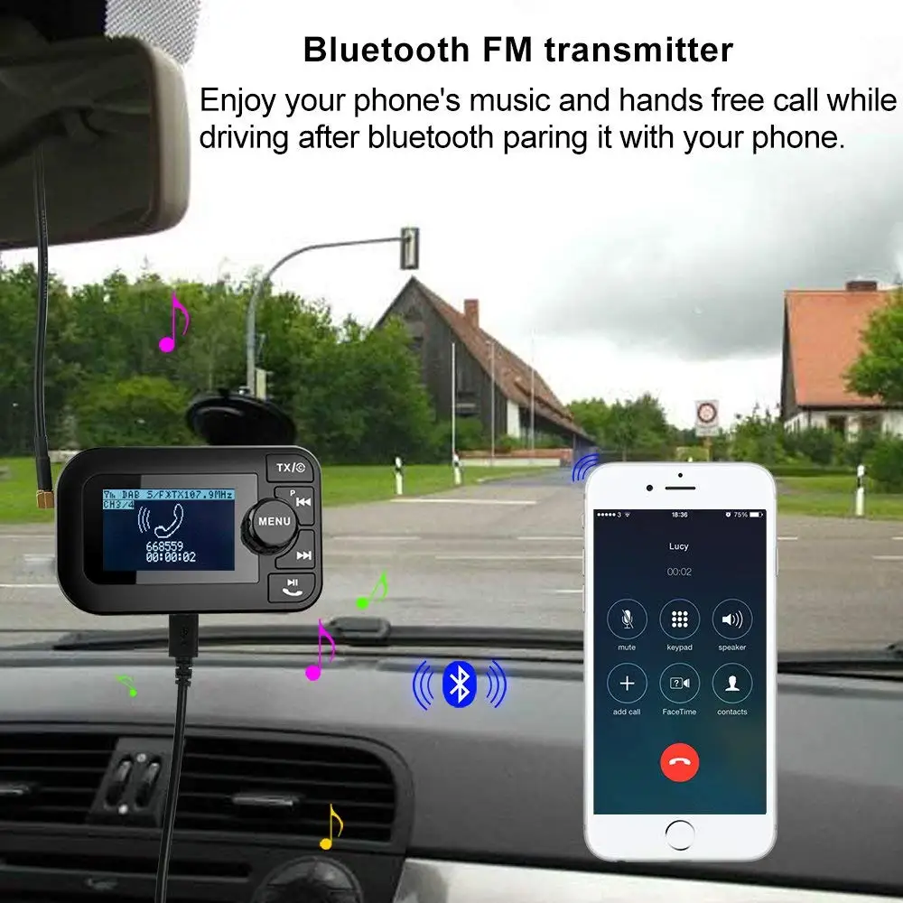 Plug and Play DAB Transmitter Portable DAB + Digital Radio Adapter with Bluetooth FM Transmitter + 3.5mm Aux-out + USB Car Cha Plug and Play DAB Transmitter Portable DAB + Digital Radio Adapter with Bluetooth FM Transmitter + 3.5mm Aux-out + USB Car Cha