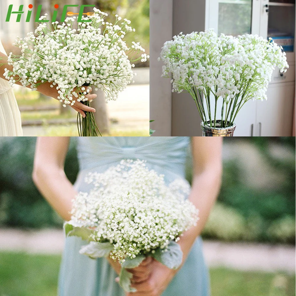 

HILIFE Arrangement Wedding Party Decor 1 Bunch Babies Breath Artificial Flowers Fake Gypsophila DIY Floral Bouquets White