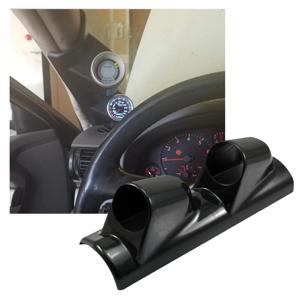 Universal 52mm 2/'/' Carbon Fiber Pillar 2 Dual Hole Gauge Meter Mount Holder Pod