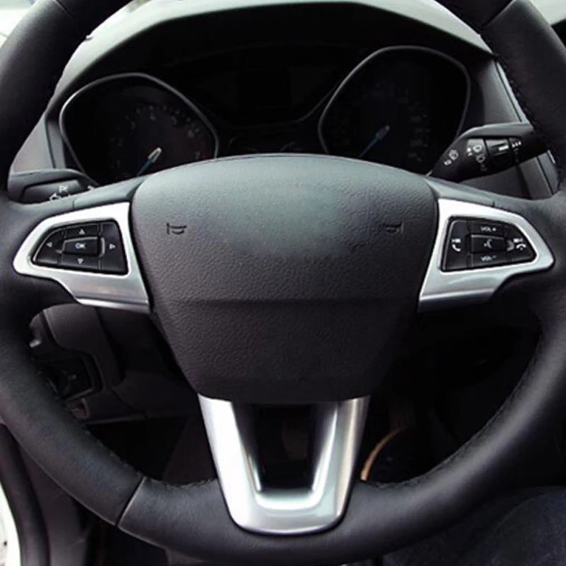 

3x Chrome Silver Steering Wheel Cover Frame Trim Decors For Ford Focus 2015-2017