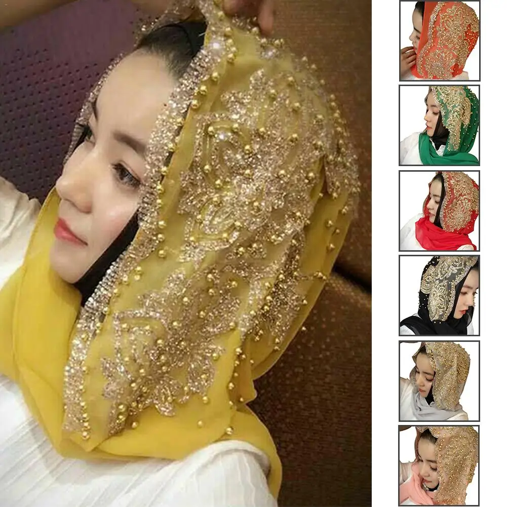 Muslim Headscarf Cover Chiffon Beaded Long Scarf For Women Beautiful 8 Color Hair Scarf 2019 New Fashion