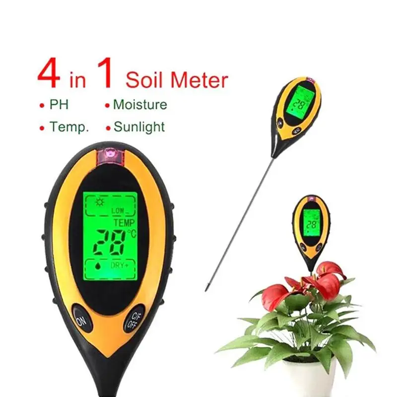 

4 in 1 LCD Digital Soil Tester PH Meter Analyzer Hygrometer with LED Backlight for Moisture Temperature Sunlight Garden Herb