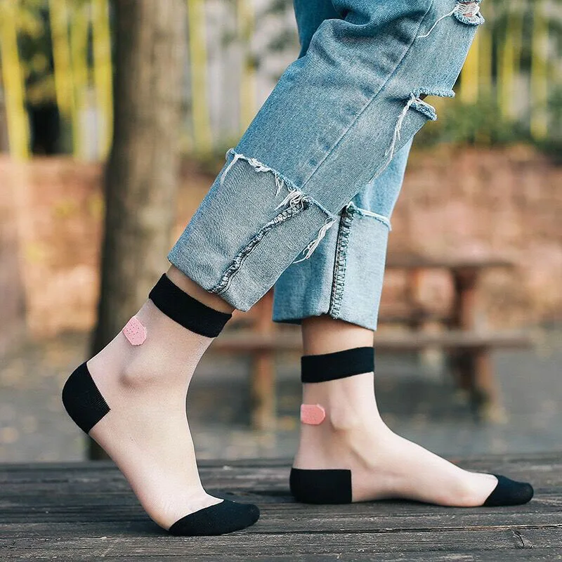 

Hot Sale Glass Silk Stretch Band Aid Transparent Japanese Style Cute Fashion Summer College Wind Patchwork Casual Female Socks