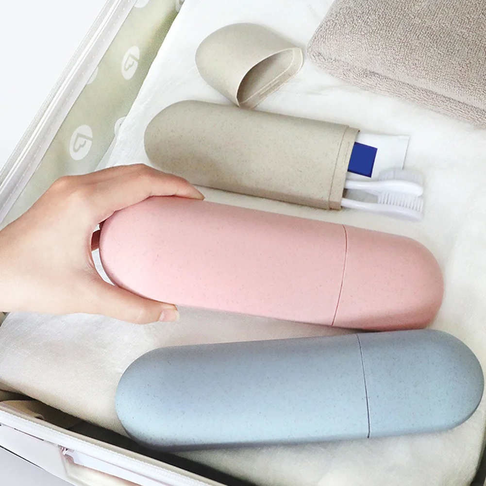 السفر الحمام صندوق تخزين الصحية المنزل المحمولة غطاء القمح القش فرشاة الأسنان حالة التخييم سلامة تخزين الملحقات