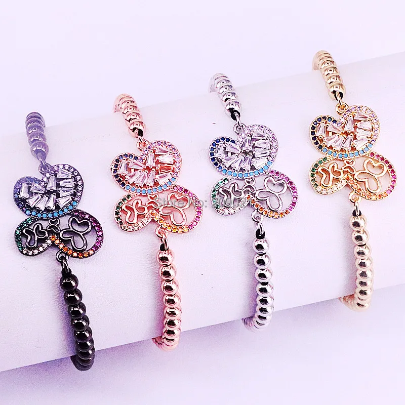 

10Pcs Multicolor CZ Zircon Butterfly Charm 4mm Copper Beads Weaving Bracelet for Women Adjustable Macrame Bracelets Jewelry