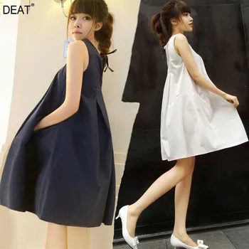 

DEAT 2020 new sleeveless summer fashion women dress round neck vest A-line loose bottoms Japan girl's vestido WF50600L