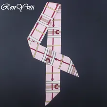 Розовая полоса тощие волосы шарф Для женщин милый платок Элитный бренд небольшой шейный шарф модная сумка на запястье ленты платок шарфы